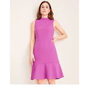 NWT Ann Taylor Doubleweave Mock Neck Flounce Dress Size 10 Tall